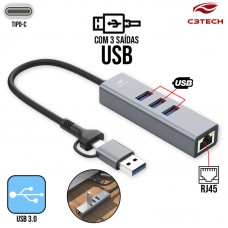 Hub Tipo C 3.0 com 4 Portas HU-LAN1000GY C3 Tech